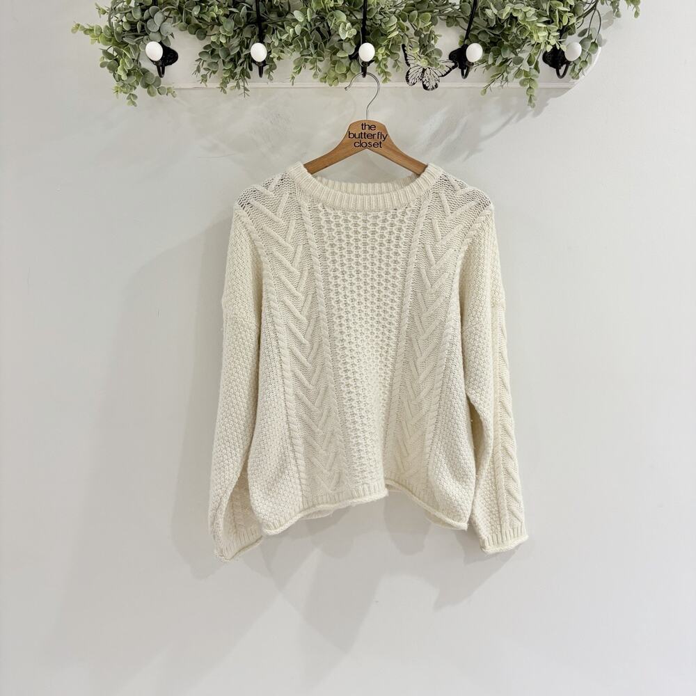 Madewell Women’s Ivory Cableknit Sweater Pullover Crewneck M 15 5922